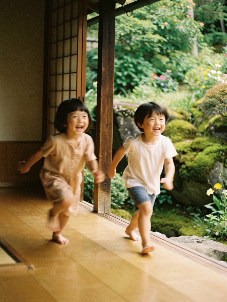 縁側で過ごす子どもたち